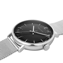 Montre Homme GAIUS Cadran Noir Bracelet Acier milanais Argenté