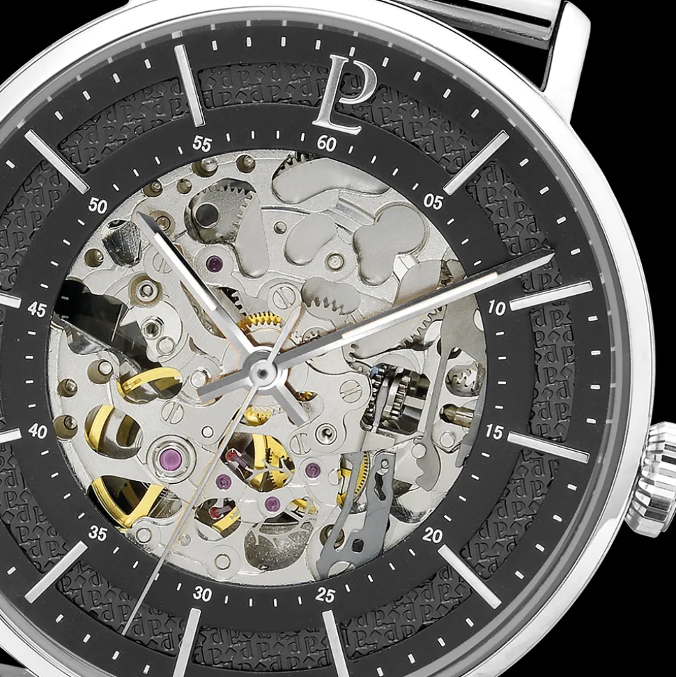 Montre Homme GAIUS Cadran Noir Bracelet Acier milanais Argenté