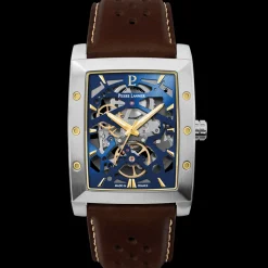 Montre Homme HECTOR Argenté Cadran Bleu Bracelet Cuir Brun 26 MM