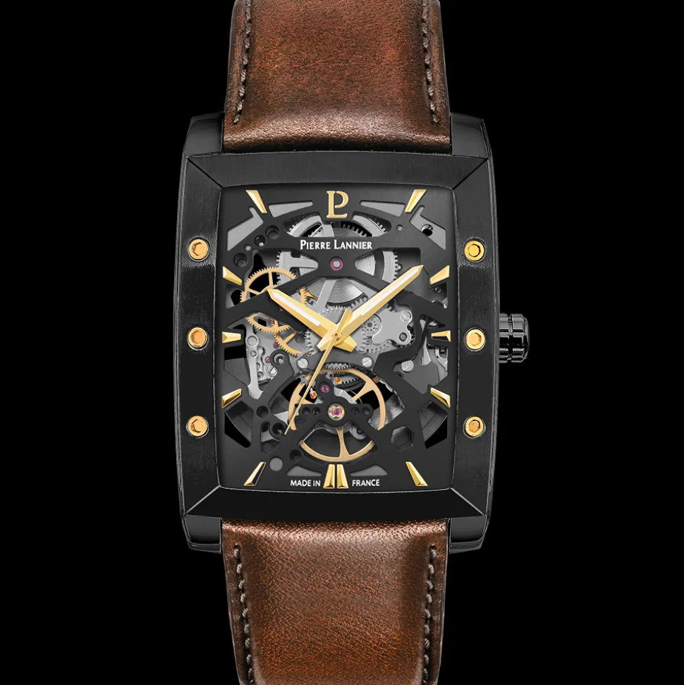 Montre Homme HECTOR Cadran Noir Bracelet Cuir Brun