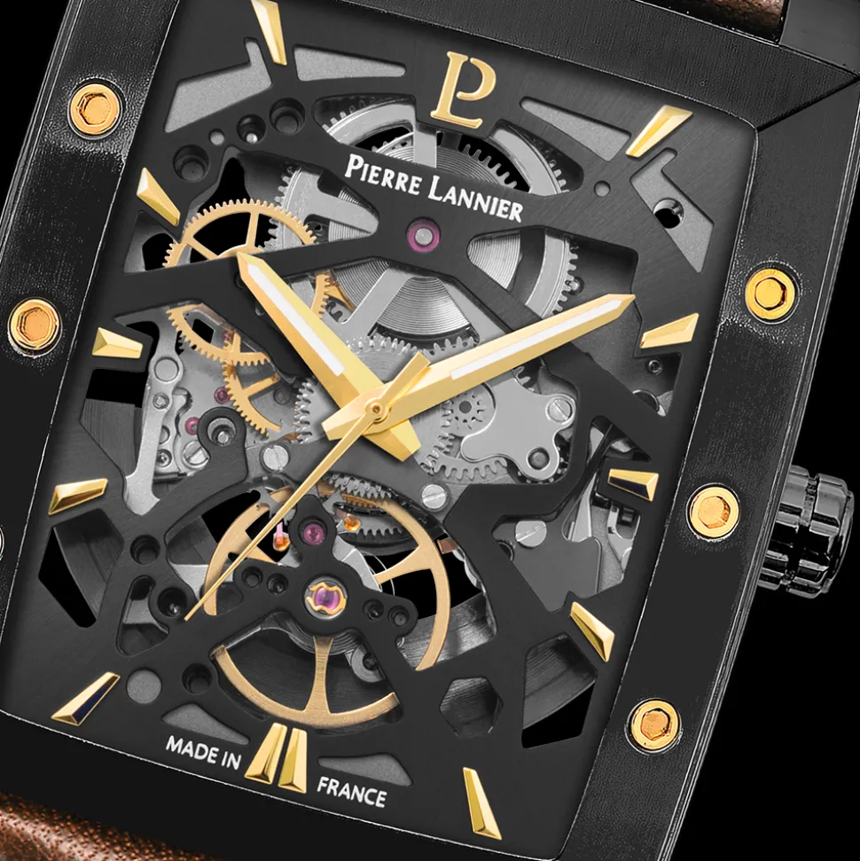 Montre Homme HECTOR Cadran Noir Bracelet Cuir Brun