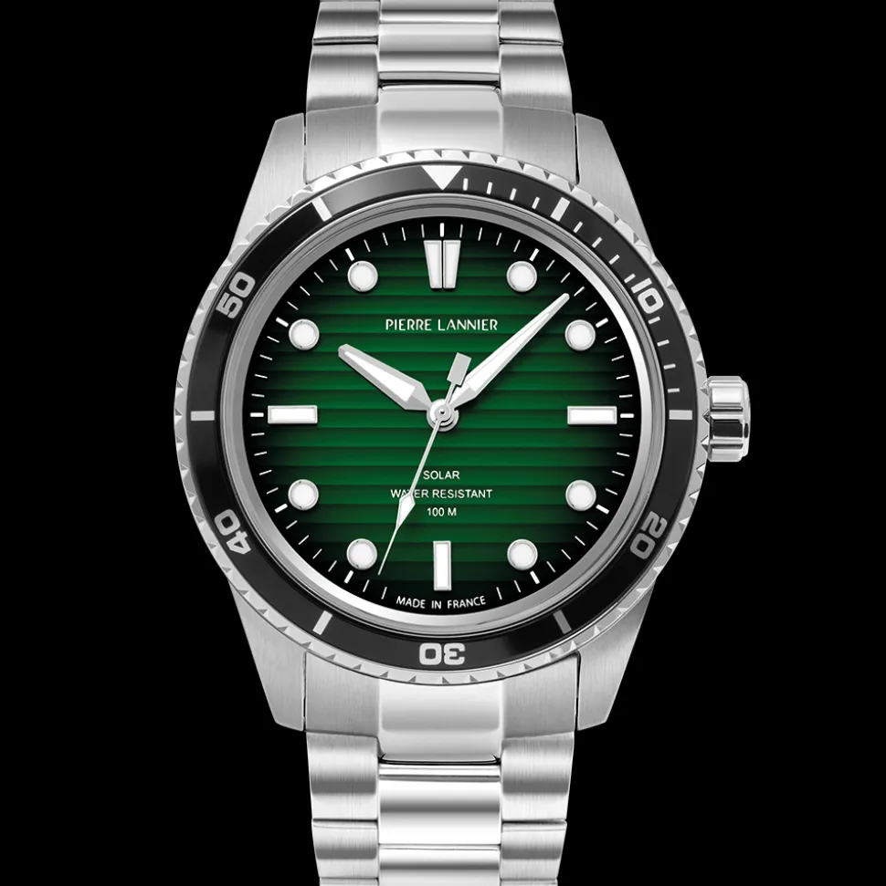 Montre Homme INTI Argenté Cadran Vert Bracelet Acier Argenté 22 MM