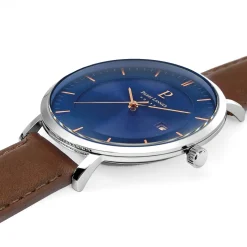 Montre Homme INTI Cadran Bleu Bracelet Cuir Brun