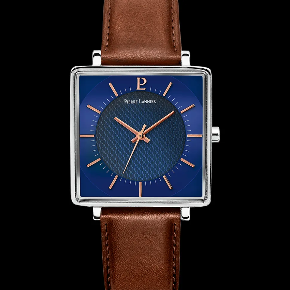 Montre Homme LECARÉ Cadran Bleu Bracelet Cuir Brun