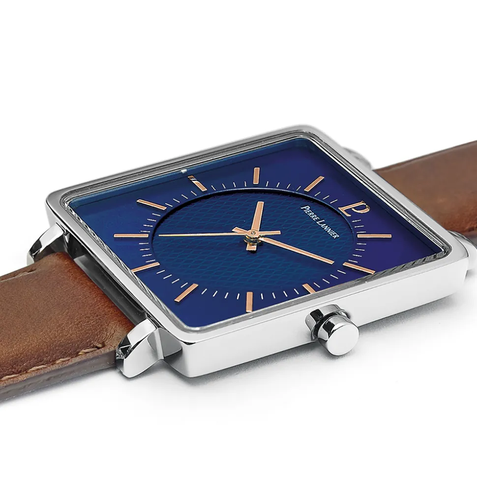 Montre Homme LECARÉ Cadran Bleu Bracelet Cuir Brun