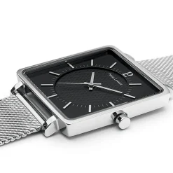 Montre Homme LECARÉ Cadran Noir Bracelet Acier milanais Argenté