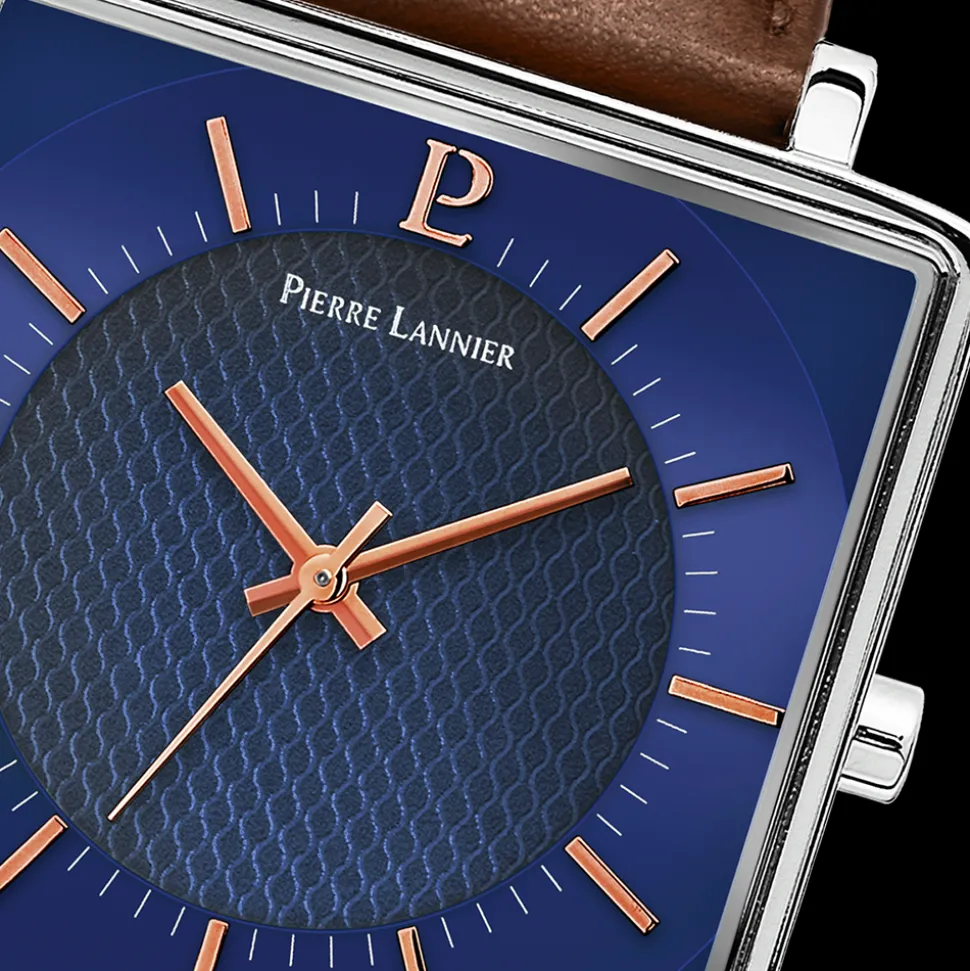 Montre Homme LECARÉ Cadran Bleu Bracelet Cuir Brun