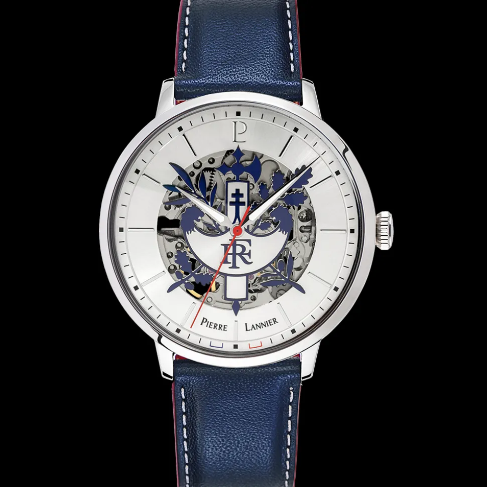 Montre Homme ÉLYSÉE Cadran Argenté Bracelet Cuir Bleu