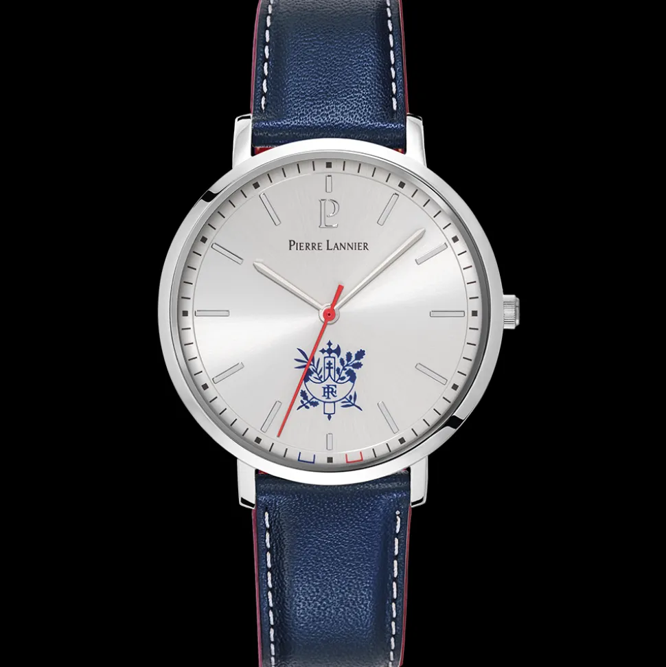 Montre Homme ÉLYSÉE Cadran Argenté Bracelet Cuir Bleu