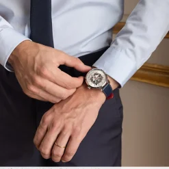 Montre Homme ÉLYSÉE Cadran Argenté Bracelet Cuir  Bleu
