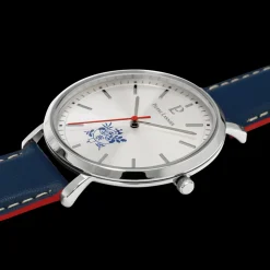 Montre Homme ÉLYSÉE Cadran Argenté Bracelet Cuir Bleu
