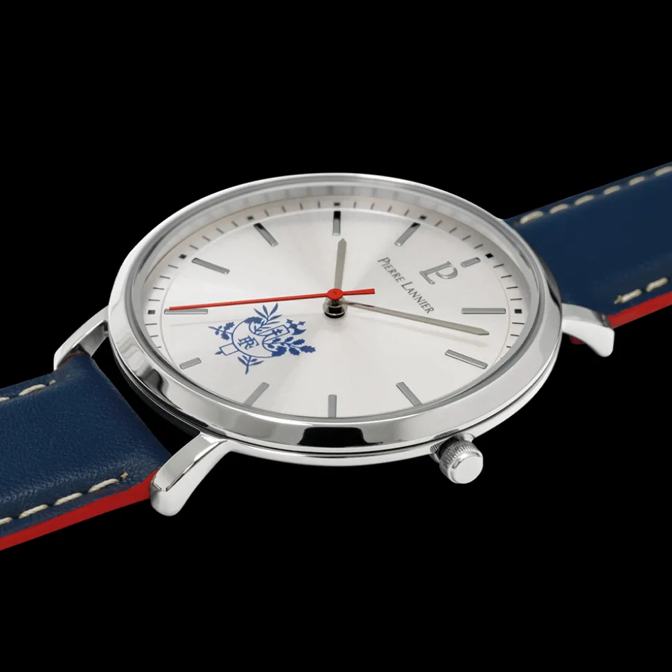 Montre Homme ÉLYSÉE Cadran Argenté Bracelet Cuir Bleu