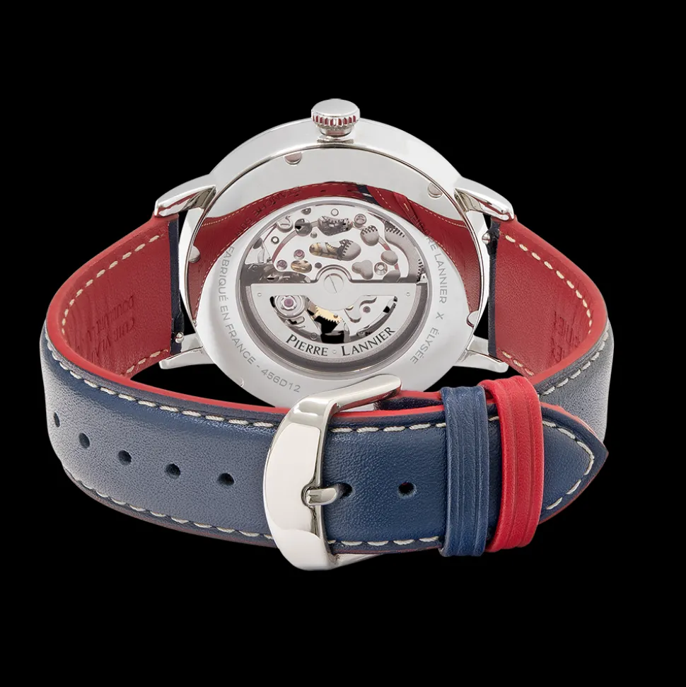 Montre Homme ÉLYSÉE Cadran Argenté Bracelet Cuir Bleu
