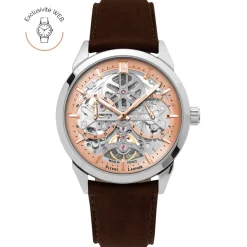 Montre Homme MONARCK Argenté Cadran Saumon Bracelet Cuir Brun 22 MM