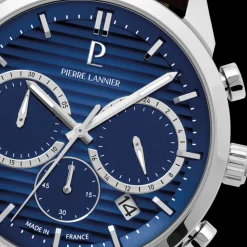 Montre Homme MONARCK Argenté Cadran Bleu Bracelet Cuir Brun 22 MM