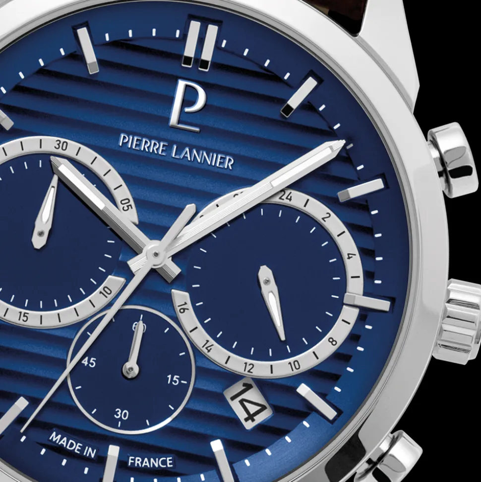 Montre Homme MONARCK Argenté Cadran Bleu Bracelet Cuir Brun 22 MM