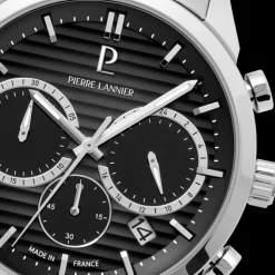 Montre Homme MONARCK Argenté Cadran Noir Bracelet Acier Argenté 22 MM