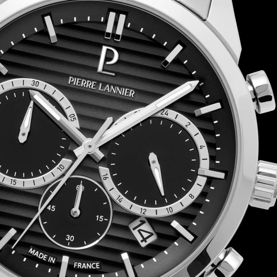 Montre Homme MONARCK Argenté Cadran Noir Bracelet Acier Argenté 22 MM