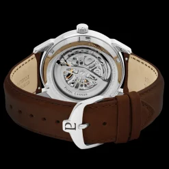 Montre Homme MONARCK Argenté Cadran Bleu Bracelet Cuir Brun 22 MM