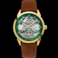 Montre Homme MONARCK Doré Cadran Vert Bracelet Cuir Brun 22 MM