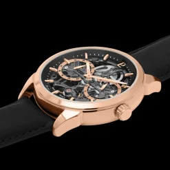 Montre Homme MONARCK Doré-rose Cadran Noir Bracelet Cuir Noir 22 MM