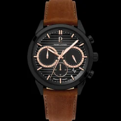 Montre Homme MONARCK Noir Cadran Gris Bracelet Cuir Brun 22 MM