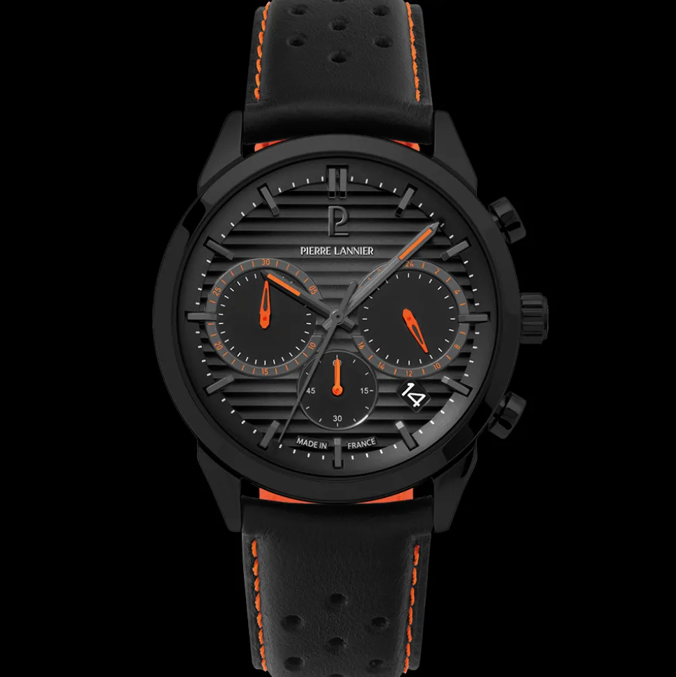 Montre Homme MONARCK Noir Cadran Gris Bracelet Cuir Noir 22 MM