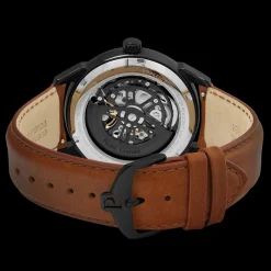Montre Homme MONARCK Noir Cadran Noir Bracelet Cuir Brun 22 MM