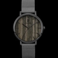 Montre Homme NATURE Cadran Noir Bracelet Acier milanais Gris