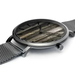 Montre Homme NATURE Cadran Noir Bracelet Acier milanais Gris
