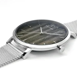 Montre Homme NATURE Cadran Noir Bracelet Acier milanais Argenté