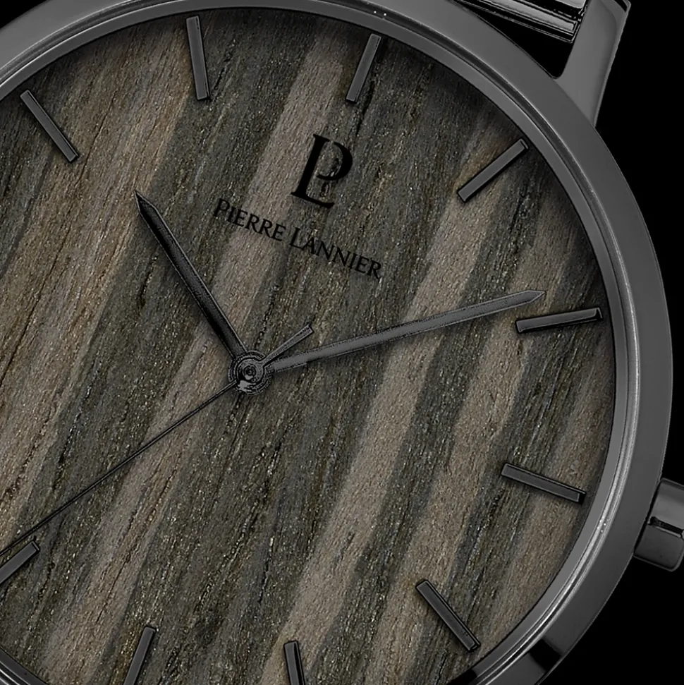 Montre Homme NATURE Cadran Noir Bracelet Acier milanais Gris