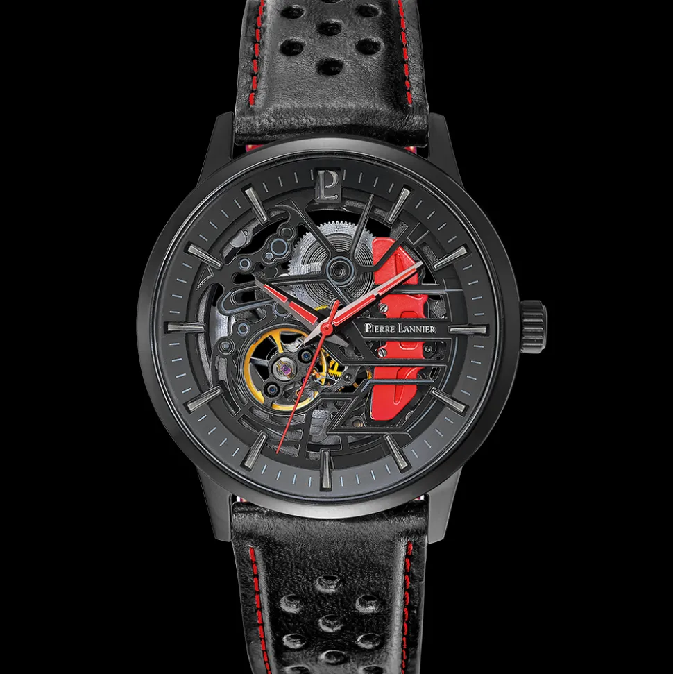 Montre Homme PADDOCK Cadran Noir Bracelet Cuir Perforé Noir