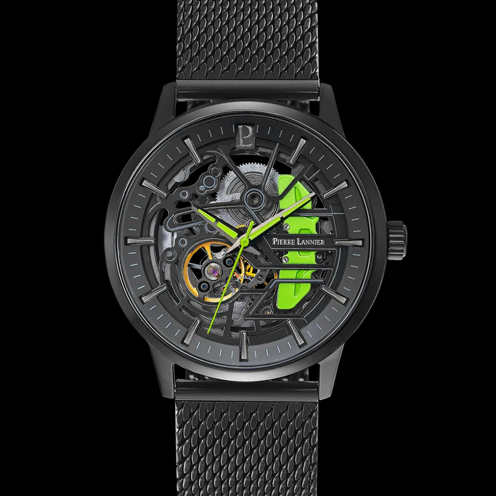 Montre Homme PADDOCK Cadran Noir Bracelet Acier milanais Noir