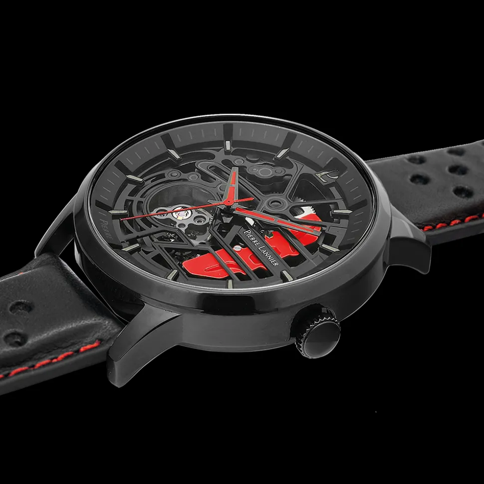 Montre Homme PADDOCK Cadran Noir Bracelet Cuir Perforé Noir