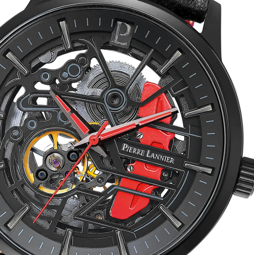 Montre Homme PADDOCK Cadran Noir Bracelet Cuir Perforé Noir