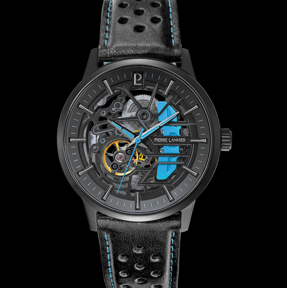 Montre Homme PADDOCK Noir Cadran Noir Bracelet Cuir Noir 22 MM