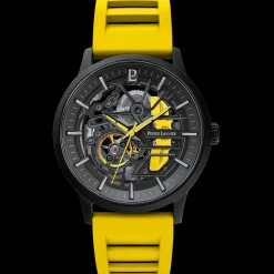 Montre Homme PADDOCK Noir Cadran Noir Bracelet Caoutchouc Jaune 22 MM