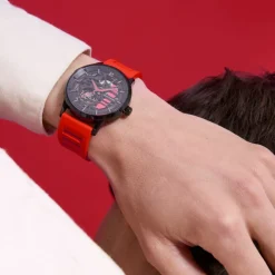 Montre Homme PADDOCK Noir Cadran Noir Bracelet Caoutchouc Rouge 22 MM
