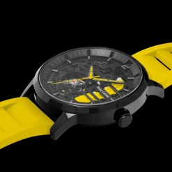 Montre Homme PADDOCK Noir Cadran Noir Bracelet Caoutchouc Jaune 22 MM