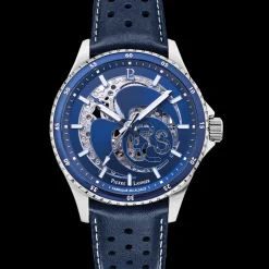 Montre Homme RCS Argenté Cadran Bleu Bracelet Cuir Bleu 22 MM
