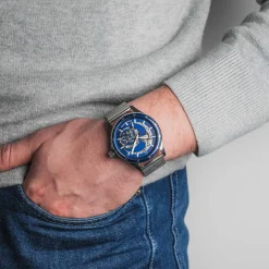 Montre Homme RCS Argenté Cadran Bleu Bracelet Acier milanais Argenté 22 MM