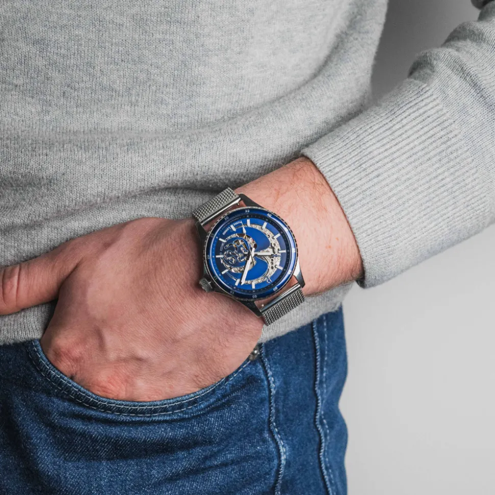 Montre Homme RCS Argenté Cadran Bleu Bracelet Acier milanais Argenté 22 MM