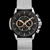Montre Homme SENTINELLE Cadran Noir Bracelet Acier milanais Argenté
