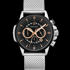 Montre Homme SENTINELLE Cadran Noir Bracelet Acier milanais Argenté