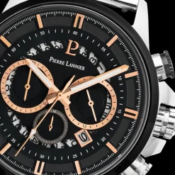 Montre Homme SENTINELLE Cadran Noir Bracelet Acier milanais Argenté