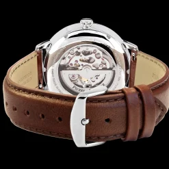 Montre Homme TRIO Argenté Cadran Vert Bracelet Cuir Brun 20 MM