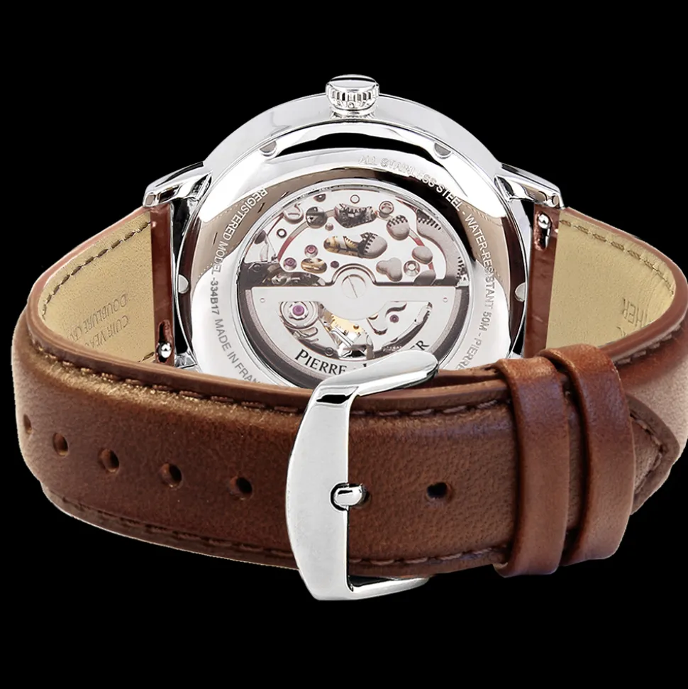 Montre Homme TRIO Argenté Cadran Vert Bracelet Cuir Brun 20 MM