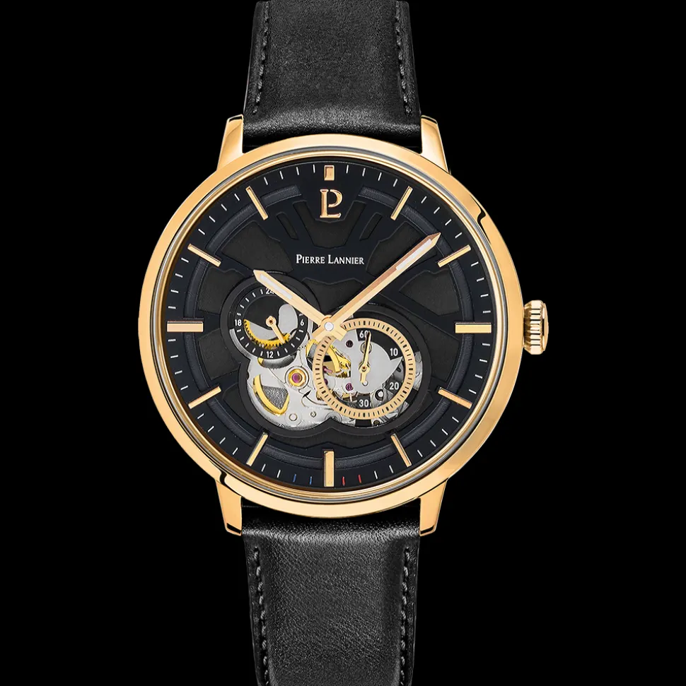 Montre Homme TRIO Cadran Noir Bracelet Cuir Noir