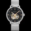 Montre Homme TRIO Cadran Noir Bracelet Acier milanais Argenté
